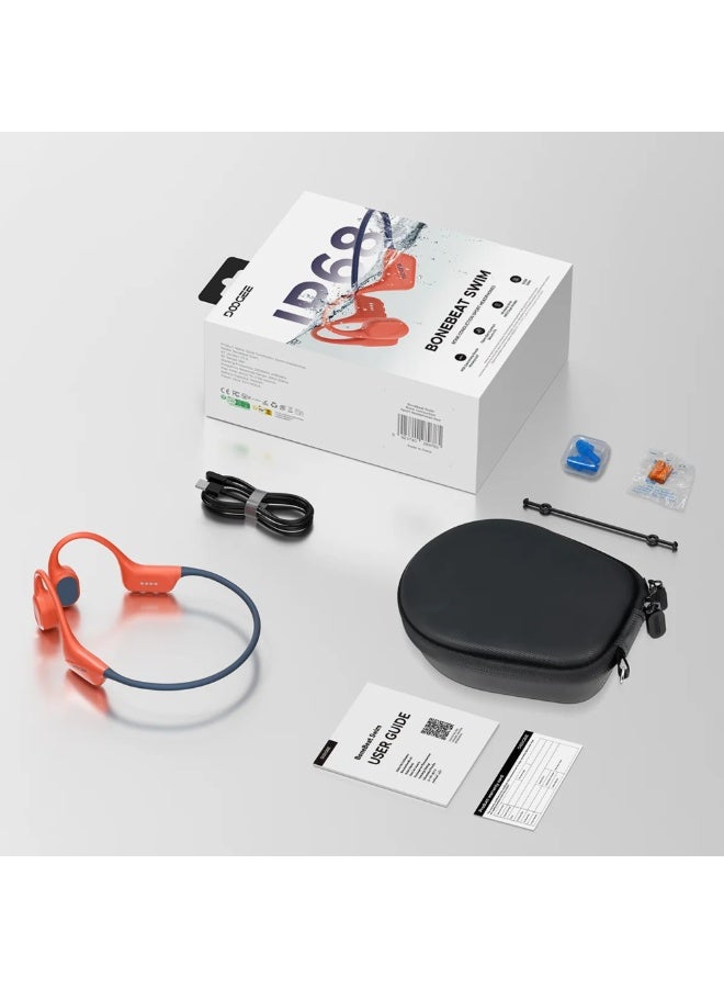 دوجي سماعات بلوتوث بتقنية التوصيل العظمي | سماعات لاسلكية مقاومة للماء بمعيار IP68 تُعلق حول الرقبة | سماعات رياضية مفتوحة الأذن للسباحة من BoneBeat مع ميكروفون وذاكرة MP3 سعة 32 جيجابايت | أحمر لهب - Image 3